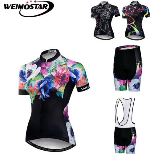 Weimostar Womens Cycling Jersey mtb Jersey Flowers Style Maillot Ciclismo ropa ciclismo Outdoor Sports cycling clothing Set
