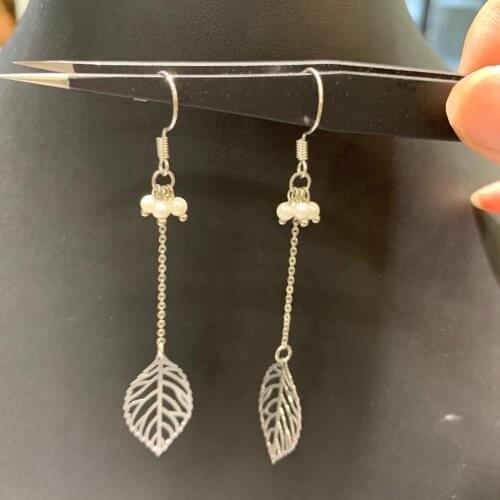 Simple style leaf drop earring copper imitation pearl fashion women jewelry free shipping