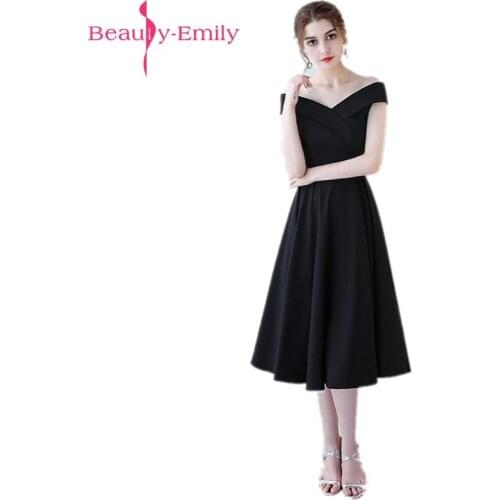 Beauty Emily Simple Black Long Evening Dresses 2020 Sexy V-Neck Lace Up A-Line Evening Gown Evening Party Prom Dress Custom Made