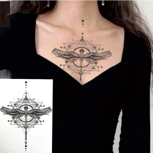1 PIECE Body or Chest Classic Geometric Dragonfly Waterproof Temporary Tattoo Body Art Sexy Waist Fake Tatoo For Girl Women