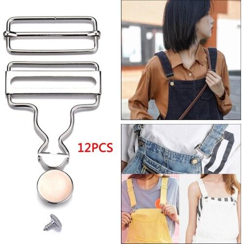 12pcs/set Jeans Suspenders Buckle Fastener Rivets Denim Bib Sewing Accessories Clothes Overalls Metal Button Brace Clips Gourd