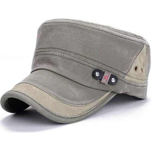 2021 Classic Vintage Flat Top Mens Washed Caps and Hat Adjustable Fitted Thicker Cap Winter Warm Military Hats for Men