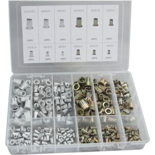 300Pcs/Box Aluminum & Steel Rivet Nut Combination Cylindrical Knurled Rivet Nut Assortment