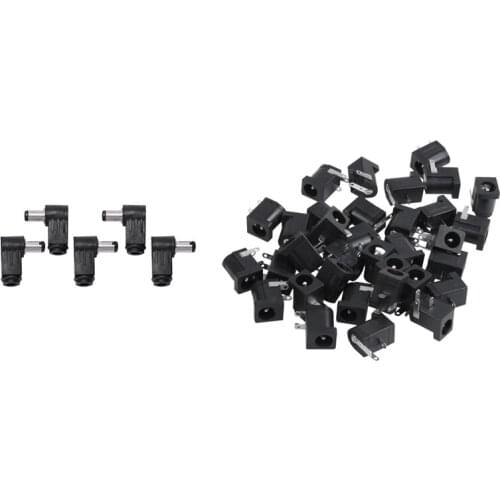 35 Pcs 2.1Mmx5.5Mm Barrel-Type PCB Mount DC Power Jacks Sockets DC-005 & 5 Pcs DC In-Line Plug Socket Jack Connector Male Right