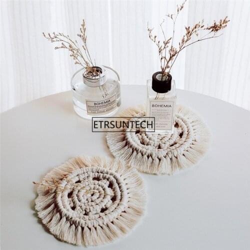 50pcs Natural Weave Round Cup Coasters Bohemia Style fringed Patterned Pot Holder Mats Table Home Decoration