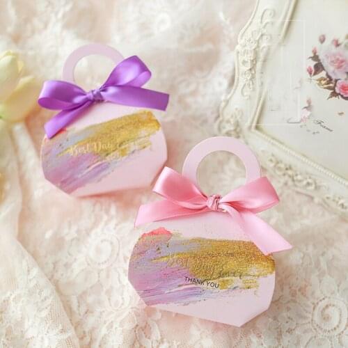 50pcs lot Creative Handbag Design Paper Birthday Baby shower Favors container chocolate box Wedding Party gifts candy boxes