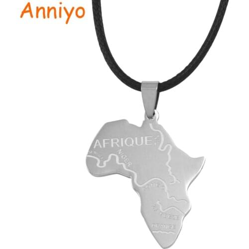 Anniyo Africa Map Pendant Rope Chain(Original of Stainless Steel) Hip Hop Afrique Jewelry Map of Africa for Women Man #003721B