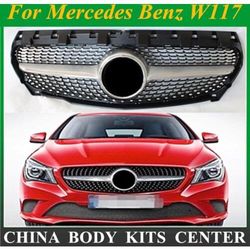 Front Grill Diamond Grille For CLA Class Mercedes Benz W117 Cla180 Cla 200 Cla260 Cla300 2013 2014 2015+ Silver ABS Material