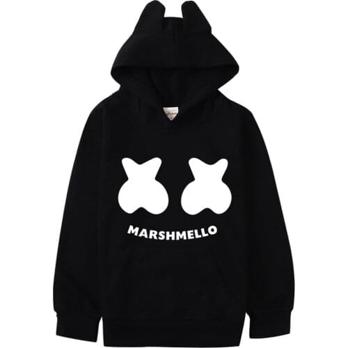 DJ Marshmello Face Logo Clothes with Cat Ear Boys Casual Hoodies Girls Pullover Tracksuit Sweater Halloween Costumes for Kids
