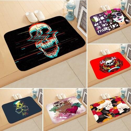 Nordic Flannel Kitchen Door Mat Halloween Skull Cartoon Carpet Bedroom Rug Pumpkin Decorative Stair Mats Home Decor Crafts Mat