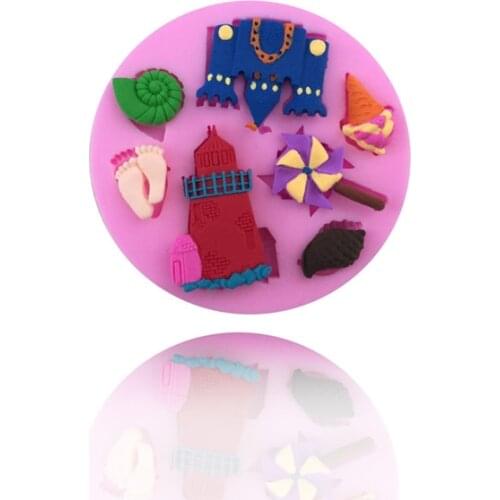 DIY castle windmill chocolate mold cartoon beach feet shell fondant cake decoration tool clay sculpture art resin mold