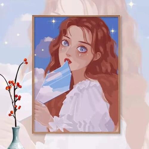 Oil Painting By Numbers Figure On Cotton With Beautiful Girl Drawing For Adults Picture Coloring Decoration Art