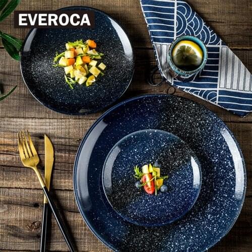 Ceramic Plate Round Japanese Style Starry Flat Steak Breakfast Pasta Staple Food Plate Dessert Salad Dark Dish Kitchen Supplies