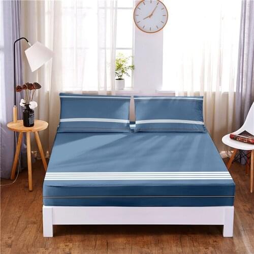 Line Pattern 3pc Polyester Solid Fitted Sheet Mattress Cover Four Corners With Elastic Band Bed Sheet(2 pillowcases)