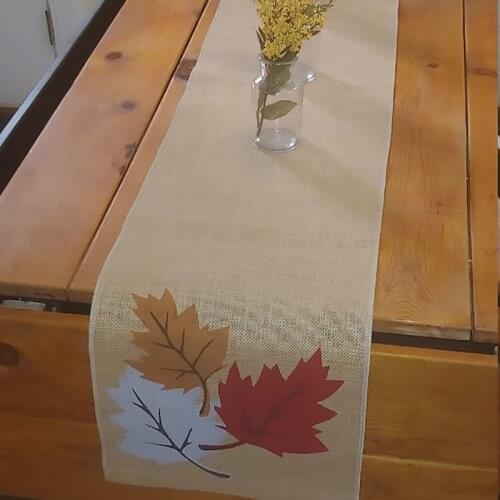 Leaf Burlap Table Runner Thanksgiving Family Dinner Fall Holiday party BBQ centerpiece rustic farm Thankful decoration supplies
