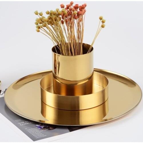 Nordic Metal Stainless Steel Trays Brass Golden Round Snack Pastry Dessert Tray Serving Platter Christmas Plate Decor Plates