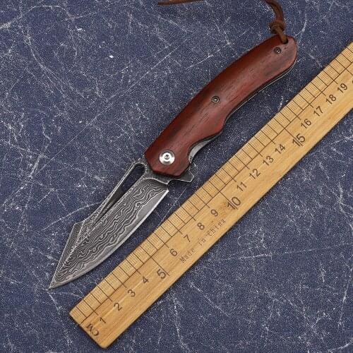 VG10 Damascus Steel-Wood Handle Multifunctional Folding Tactical Outdoor Survival Hunting Camping Self-Defense EDC Tool Knife