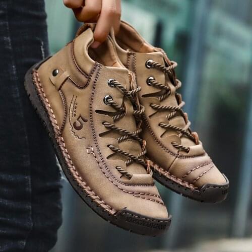 Fashion Men Leather Boots Mens Warm Fur Snow Boots Winter Shoes High Quality Split Leather Comfortable Ankle Men Warm Boots 48