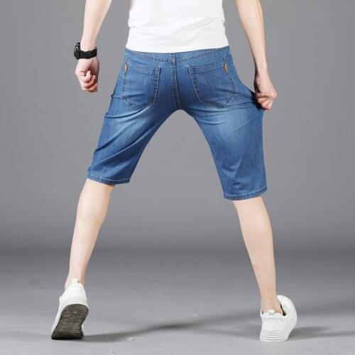 2021 Mens Denim Shorts Summer Thin Mens Elasticity Shorts Mens Five-point Casual Mens Thin Straight Cropped Trousers