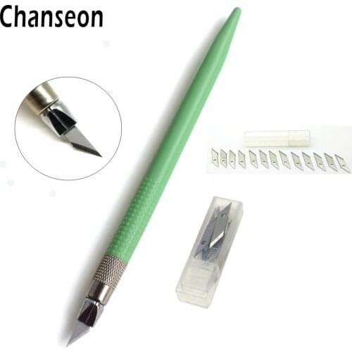 Plastic Handle Hobby Knife Set Cutter Tools Crafts Scalpel Graver + 12 pcs Blade For PCB Repair Mulit Pen Film Wood Carving Tool