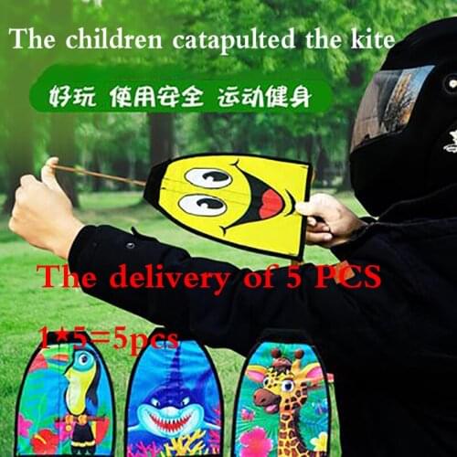 2021 New Baby Elastic Cartoon Small Kite Catapult Portable Rubber Band Elastic Parent interactive Outdoor Childrens Toy Kite