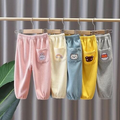 Boys And Girls Autumn Pants With Cartoon Patterns With Pockets Are Soft And Comfortable For 1-4 Years Old