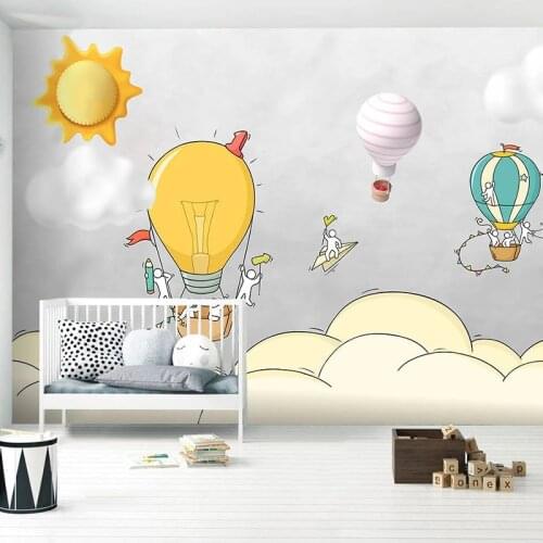 Custom Mural Wallpaper 3D Hand Painted Yellow Hot Air Balloon Clouds Sunshine For Children Bedroom Cartoon Photo Painting Papers