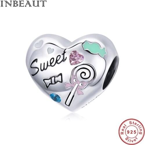 100% 925 sterling silver original bangle beads sweet candy heart charm fit bracelet pendant making women exquisite jewelry