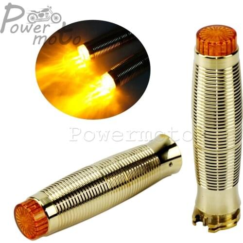 1'' Rough Crafts Solid Brass Hand Grips For Harley SPORTSTER 883 Iron Chopper Bobber Custom Motorcycle 25mm Retro Grip w/ LED