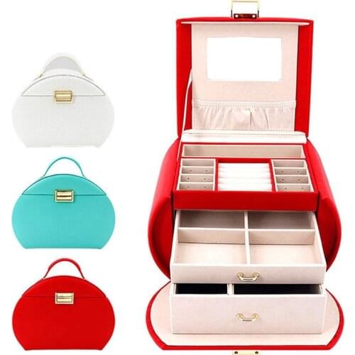 Travel Jewellery Boxes with Mirror Faux Leather Design Jewelry Organizer with Velvet Interior