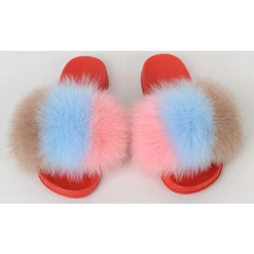 Real Fox Fur Slippers Ladies Furry Flat Sandals Cute Indoor And Outdoor Womens Shoes 2021 Luxury Brand Shoes