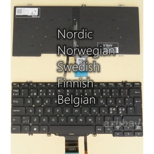 Nordic Norwegian Swedish Finnish Belgian Keyboard for DELL Latitude 5300 2 in 1, 5300, 7300, 091VF5 09K0X1 0F0DFG 0608CV Backlit