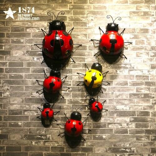 Modern iron - art ladybug wall hang,Animal sculpture,Home decoration accessories,Creative pastoral decorations,Bar wall crafts