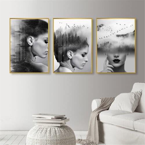Modern Abstract Black White Lady Character Nordic Poster Canvas Print Painting Wall Art Living Room Home Decoration