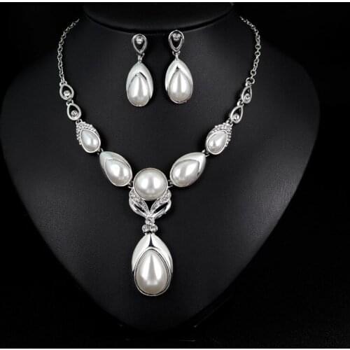 Bridal Wedding Jewelry Sets Sparkling Crystal pearl Necklace Earrings Set For Women Elegant Party gifts Accessories
