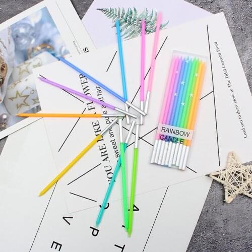 10pcs/set Rainbow Candle Long Pencil Cake Candles Holiday Party Birthday Dessert Cake Decoration Birthday Candles Party Wedding