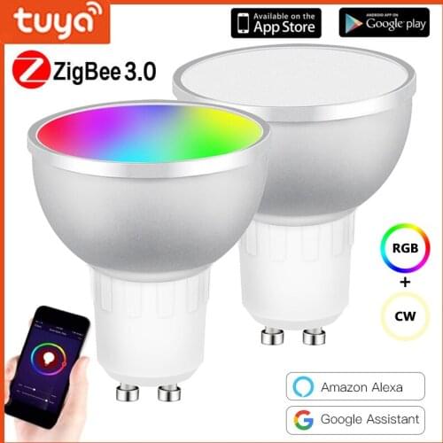 Zigbee 3.0 Gu10 Smart LED Bulb 5W RGBCW Work With Tuya SmartThings App Voice Control By Alexa Echo Google Home Assistant
