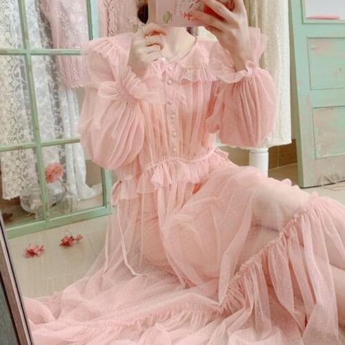 Unique Design Mori Girl Court Style Peterpan Collar Soft Doll Dress for French Women Dinner Party [rincess Dress Vestidos Largos