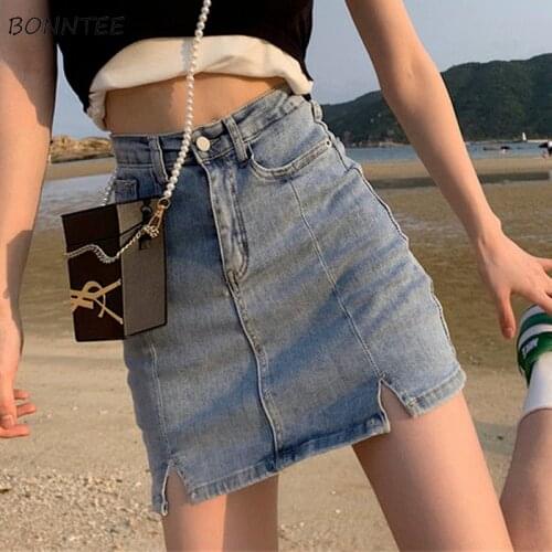 Skirts Womens Solid High Waist Slim Side-slit Holiday Summer All-match Fashion Leisure Korean Version Hot Sale Sexy Above Knee