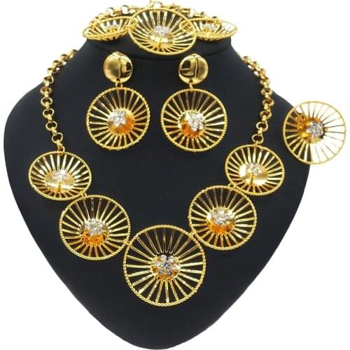 Yulaili Brazilian Gold Womans Setting Diamond Party Jewelry Set Gold Necklace Earring Factory Direct Sales Jewellery Sets