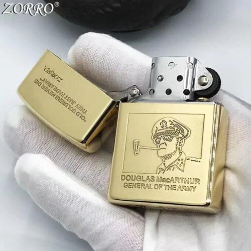 Zorro Pure Copper Kerosene Lighter Fine Carving General Pattern Brass Smoking Tool Gasoline Lighter With Gift Box