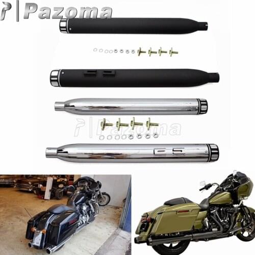 1Pair 45mm Slip On Motorcycle Exhaust Steel Silencer for Harley Touring Road King Street Electra Glide Muffler Pipes 1995-Later