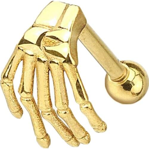 1PC Stainless Steel Earring Skeleton Ghost Hand Shape Ear Piercing Fake Taper For Men Women body jewelry