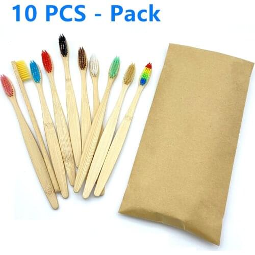 10pc Eco friendly Bamboo Toothbrush Soft Bristles Biodegradable Plastic-Free Oral Care Adults Toothbrush Bamboo Handle Brush