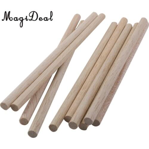MagiDeal 10pcs Round Natural Wood Sticks DIY Hobby Craft Dowels Pole Rods For DIY Home Garden Decoration Tools Accessory 8mm