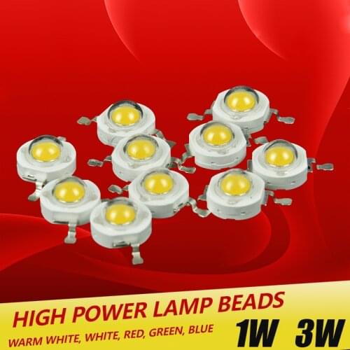 10pcs / lot Epistar High Power 1W / 3W led chips beads bulb diode lamp Warm white / white / red / blue / green for LED Spotlight