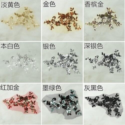 2pc New Arrival Red Glitter Lace Applique Gold Thread Flower Sewing Trims Wedding Decoration 12X21cm BD0085