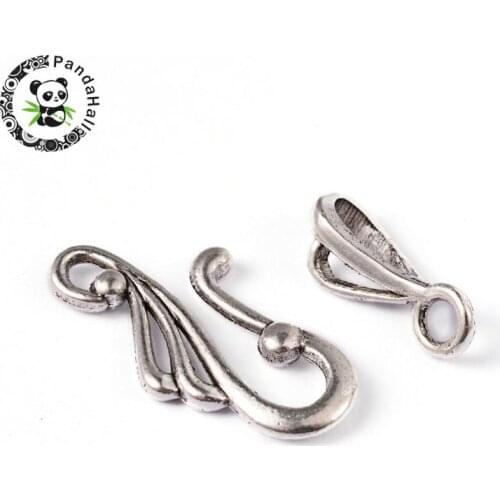 20Sets Tibetan Style Antique Silver Wing Hook and Eye Clasps Jewelry Accessories Lead Free and Cadmium Free, 25x12mm F70