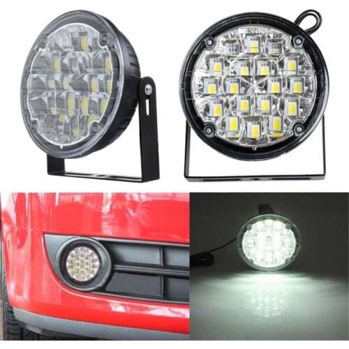 2x 12V 18 LED DRL Round Car Fog Lamp Driving Daytime Running Light Bright White J60F