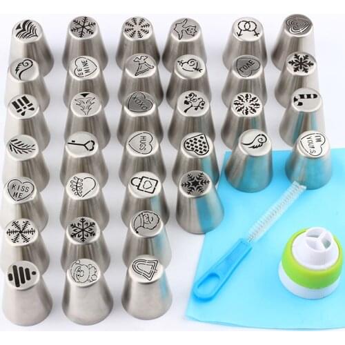 37Pcs/Set Many Size Russian Icing Piping Nozzles Tip Cream Tools Pastry Tip Mold Stainless Steel Cake Decorating Nozzle Tools